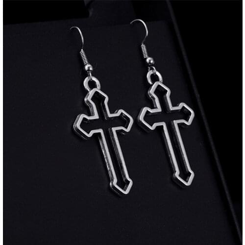 1 Pair Fashionable European and American Punk Rock Hollow Cross Dangle Earrings Harajuku Retro Metal Girl Cute Earrings Jewelry