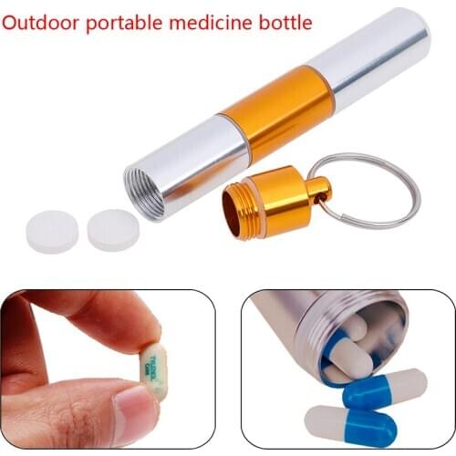 1PCS Pill Box Capsule Shape Aluminum Pill Case Keychain Outdoor Pocket Pill Holder Container Delicate Medicine Box
