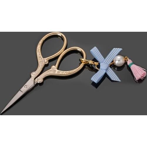 1Pc Gold Plated Nail Scissor with Bead Tassel Pendant Stickers Cuticle Cutter For Manicure Nail Art Stickers Tool