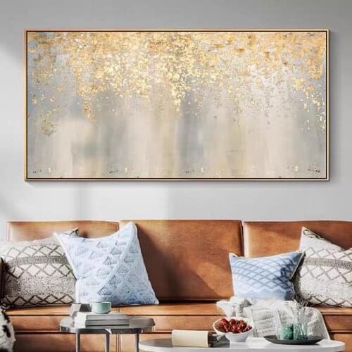 100% Hand Painted Huge Gold leaf Dots Modern Abstract Oil Painting On Canvas Wall Art For Living Room Home Decoration No Framed