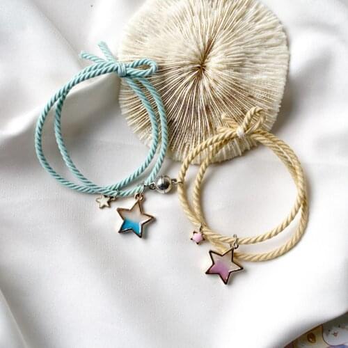 2pcs Star Moon Magnetic Couple Bracelet Set for Men Women Trendy Handmade Rope Chain Friendship Bracelet Adjustable Jewelry