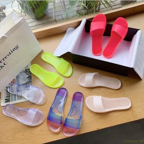2021 summer women new plus size sandals casual transparent jelly color flat bottom plus size beach shoes ladies one-word slipper