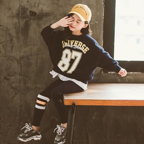 2021 New Winter Kids Clothes Suit Girls Autumn Clothing Korean Casual Big ChildrenS Letter Sweater+ Leggings 2pcs Set For 4-13Y