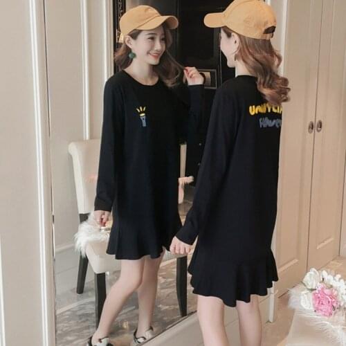 #2137 Spring Summer Cotton Long Sleeve Dresses In Women Plus Size Casual Loose Dress Woman Clothing Korean Tshirts Dresses Girls