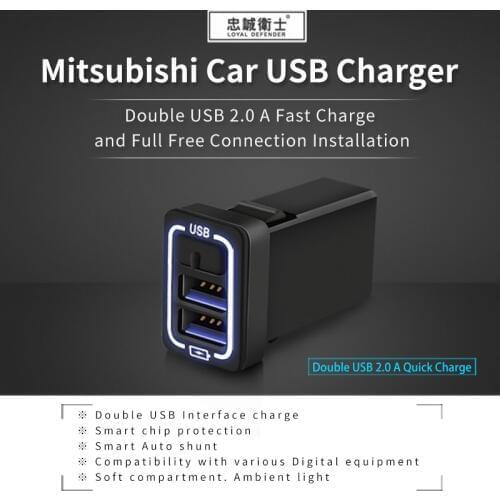 Car USB charger quick charge 2.0A 220V 2 Port USB2.0 for iphone Micro USB Type C Phone Charge for Mitsubishi