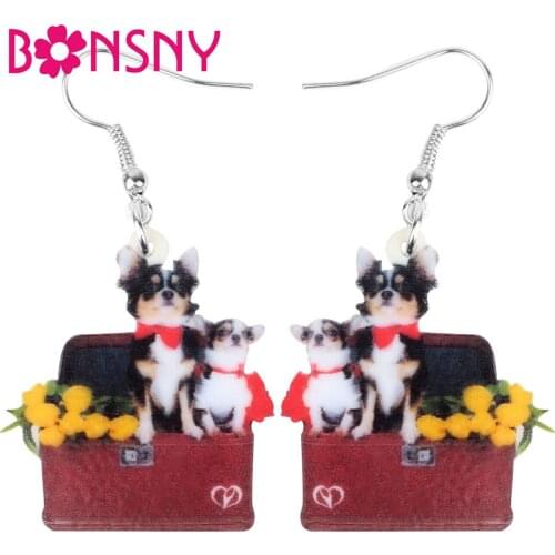 Bonsny Acrylic Chihuahua Dog Earrings Aesthetic Cute Pet Animal Dangle Drop Jewelry For Women Girls Kids Novelty Gift Accessory