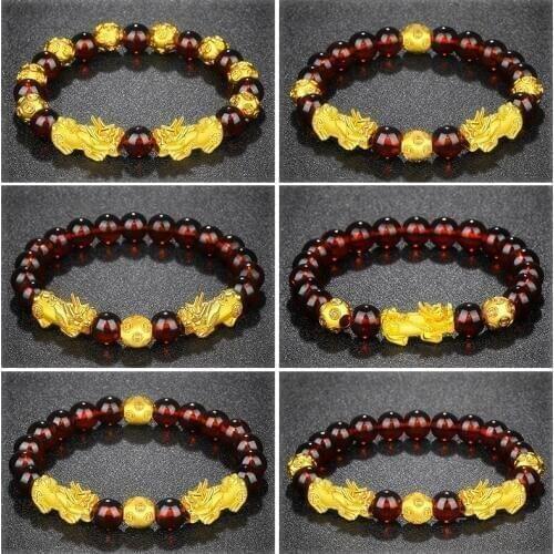 Fengshui Vietnam Shakin Pixiu Natural Crystal Red Stone Beaded Bracelets Women Charms Lucky Wealth Bracelet Couple Gifts Jewelry