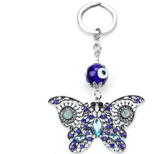 Lucky Eye Evil Eye Butterfly Keychains Animal Crystal Butterfly Keychain Women Men Car Keyring