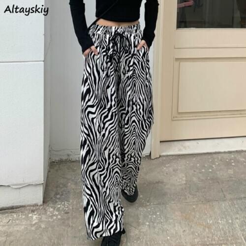 Pants Women Straight Loose Casual High Waist Drape Trousers Zebra Full-length Womens Casual Comfort 2020 Summer Autumn Outfits