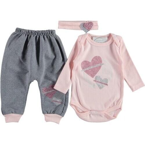 Donino Baby Silvery Heart 3 PCs Set palmgren-3-6 month 6-9 month 9-12 Moon Girl Baby Childrens bandana suit bottom ust