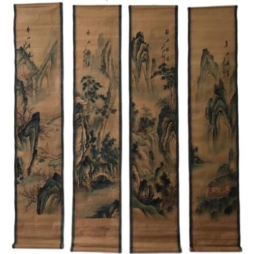 Four screens of ancient Chinese painting, landscape painting, calligraphy