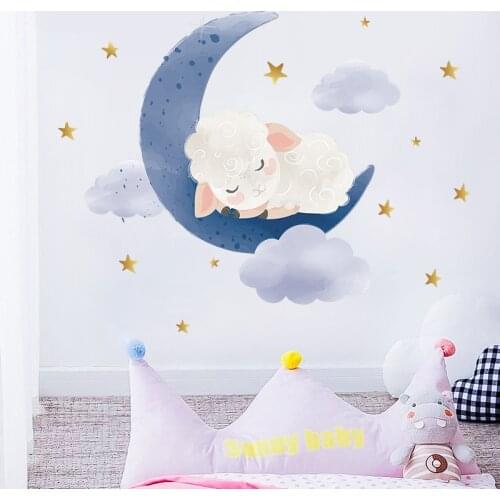 Painted Moon Stars Clouds Childrens Wallpaper Bedroom Entrance Wall Beautification Decorative Wall Stickers Self-Adhesive