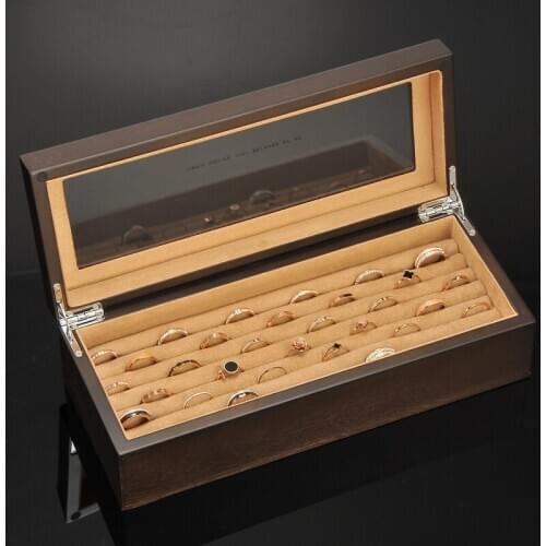 Luxury Wood Jewelry Box Jewelry Storage Box Ring Ear Studs Lady Case Jewelry Organizer Glass Top Lid Birthday Marriage Gift Box