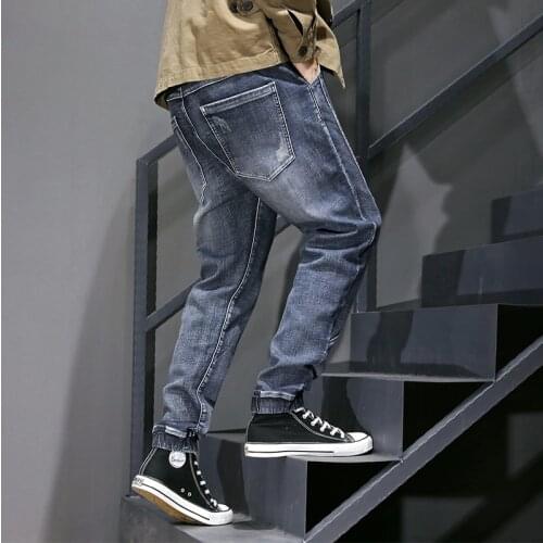 2021 New Winter Fashion Streetwear Loose Fit Retro Blue Spliced Designer Harem Jeans Men Cargo Pants Hip Hop Velvet Warm Jeans