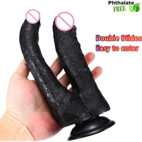 Erotic Double Dildos Female Anal Penis Sexshop Adult Sextoy For Couples Realistic Dildos Cock Vaginal Anal Plug Strong Cup