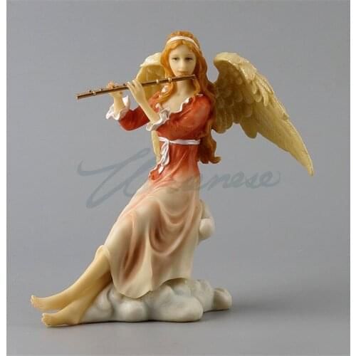 WU CHEN LONG Woman Play Flute Statue Angel Figure Art Sculpture Resin Craft Home Decoration Accessories Birthday Gift R3324