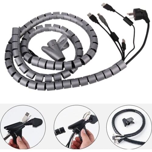 2M Flexible Spiral Cable Organizer Soft Silicone Pipe Cord Protector Line Cable Winder Holder Desk Tidy Office Cable Accessories