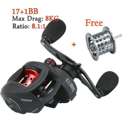 Double Spool High Speed 8.1:1 Gear Ratio Fishing Reel 8KG Max Drag Baitcasting Reel Dual Brake System Light Carp Trout 17+1BB