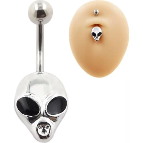 JHJT 14G Alien Belly Piercing Belly Button Rings Bar Stainless Steel Navel Ring Barbell Nombril Ombligo Woman Cute Body Jewelry