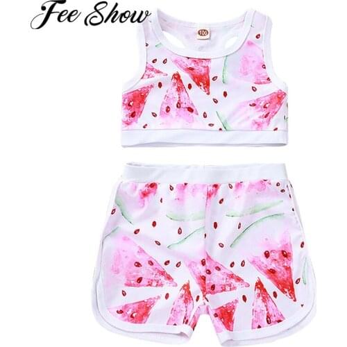 2Pcs Baby Girl Swimming Bikini Tankini Sets Toddler Kids Summer Beach Swimsuit Swimwear Watermelon Dinosaur Printed Bathing Suit