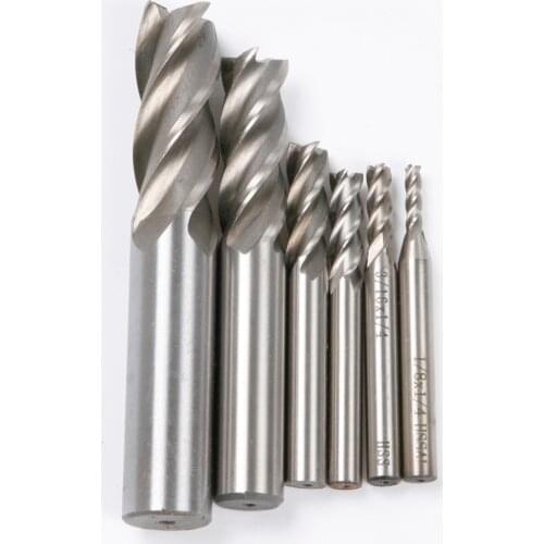 6pc HSS CNC Straight Shank End Mill Cutter Drill Bit 1/8 3/16 1/4 5/16 5/8 1/2