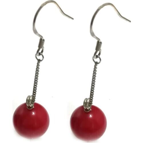 12-13mm 925 Sterling Silver Red Round Drop Dangle Hook Natural Coral Earring