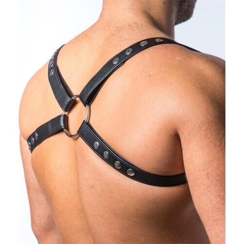 Leather Fetish BDSM Men Shoulder Harness Belts Adjustable Gay Body Bondage Clothing Chest Harness Strap Rave Costumes for Sex
