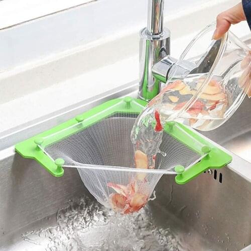 Kitchen Triangle Sink Filter Anti-clogging Hanging Strainer Drain Net Bag With Bracket Vegetable Fruit Drainer Clean Accessories