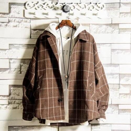 Leather Jacket Men Fashion Autumn Winter Handsome Loose Student Versatile With Korean Plaid Coat Men Streetwear Japanese Genuine