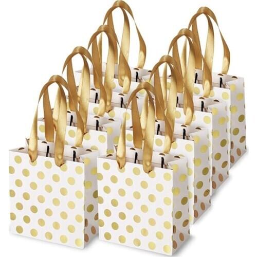 Small Gift Bags with Ribbon Handles Gold Mini Gift Bag,for Birthday Weddings Christmas Holidays Graduation Baby Showers(Metallic