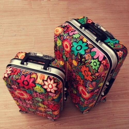 Fashion graffiti rolling luggage aluminum frame spinner carry on brand trolley suitcase travel aluminum luggage 20/24/28 inch