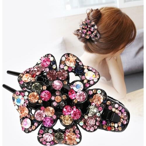 Fashion Colorful Flower Shiny Rhinestone Hairpin Hollow Heart Hair Clip Barrette Hair Accessories For Women Hair Claw Headwear