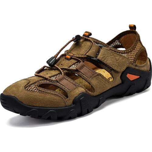 2020 New Summer Mens Shoes Outdoor Casual Shoes Sandals Genuine Leather Non-slip Sneakers Men Beach Sandals Big Size 38-46