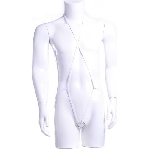 Men Sexy Strappy Thongs Bodysuit Mankini Harness Underwear G-String White