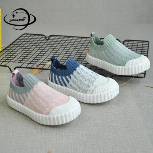 2-5y Kids Flats Shoes Boy Girl Spring & Autumn Boat Slip-On Shallow Stripe Soft Bottom Elastic Force Children Footwear Hy35