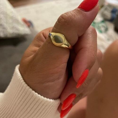 Oval Pinky Signet Ring Minimalist Round Rings For Women Men Simple Jewelry Stainless Steel Couple Dainty Ring Femme Best Friends