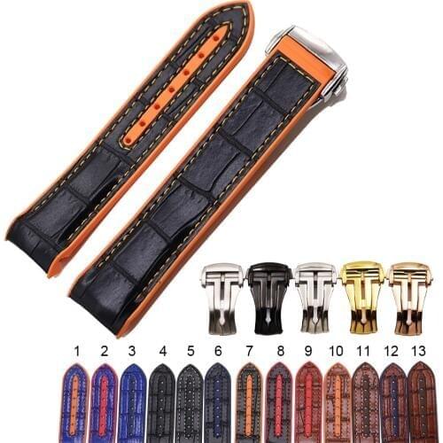 Rolamy 20mm 22mm Wholesale Rubber Watchband With Leather Replacement Watch Band Strap For Planet Ocean 45 42mm With Clasp