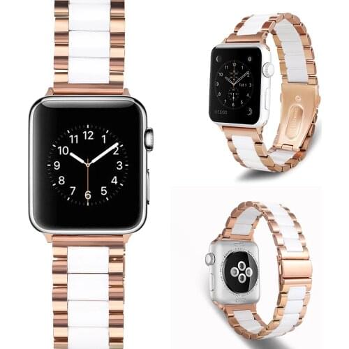 For Apple Watch metal strap 44/40/38mm 42mm series 6/5/4/3/2/1 stainless steel and ceramic strap integrated buckle wrist strap
