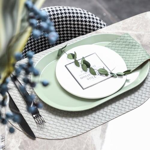 Luxury Green Oval Ceramic Dinner Plate Geometric Dinnerware Set For Wedding Banquet Round Thread Dishes Plates Kitchen Supplies