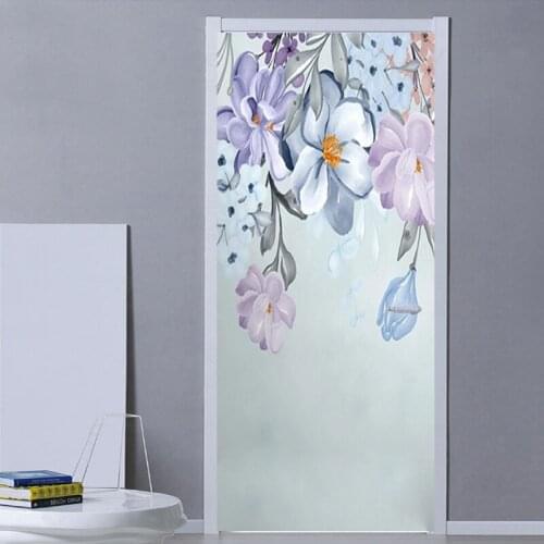 Hand Painted Blooming Flowers Leaves Vine Door Sticker for Living Room Bedroom Waterproof PVC self-adhesive 3D Mural Wallpaper
