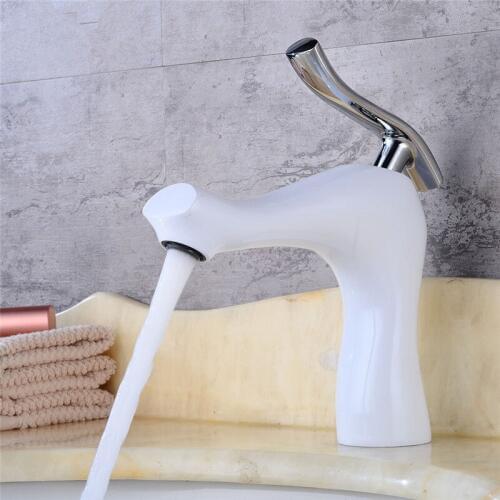 Basin Faucet Modern Bathroom Sink Mixer Tap White Brass Wash basin Faucet Elegant Crane For Bathroom Deck Mounted Tap Torneira