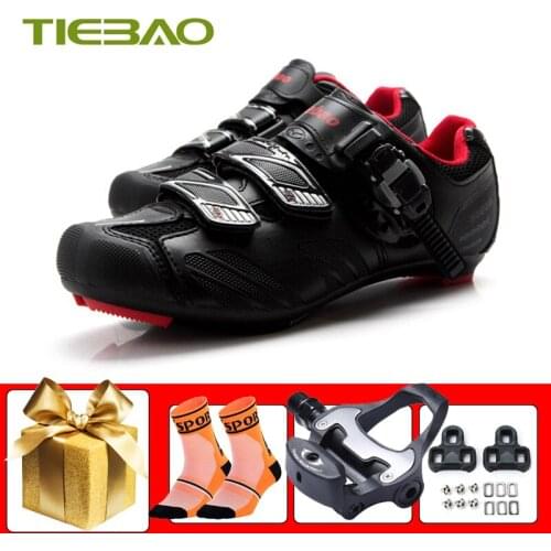TIEBAO Athletic Road Cycling Shoes Men Sapatilha Ciclismo Ultra-light Zapatos Ciclismo Add Pedals Supertar Road Bike Flat Shoes