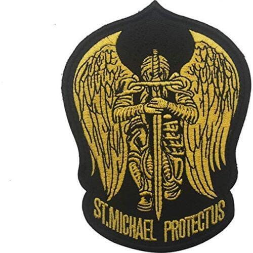 St Saint Michael Protect Us Embroidered Patch Tactical Military Army Operator Patches with Hook and Loop Fastener Backing