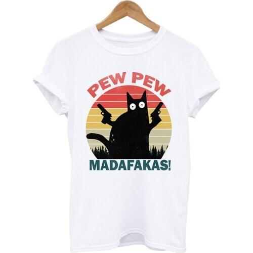 Women Murderous Black Cat With Gun Halloween Print T-shirt Tops 2020 Summer Fashion Short Sleeved T-shirt Girl,Drop Ship