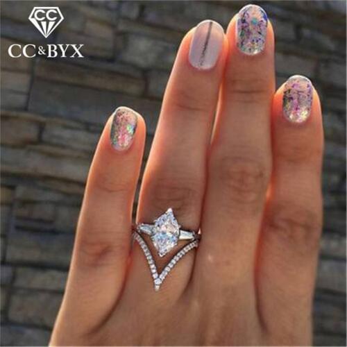 CC Rings For Women Luxury Jewelry Cubic Zirconia Egg Shaped Wedding Ring Bridal Engagement Tail Ringen Bijoux Femme CC2128