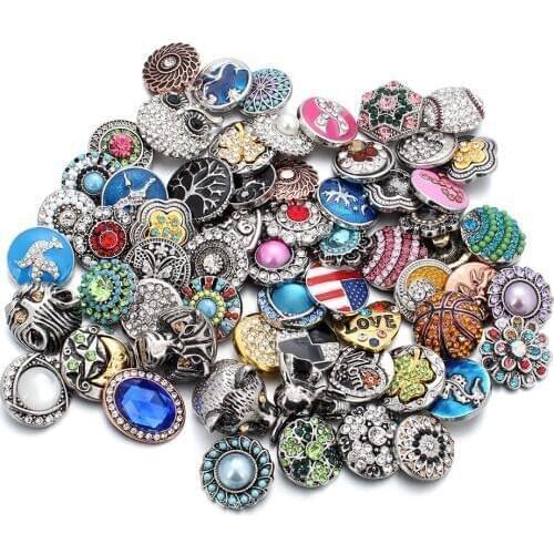 10pcs/lot New 18MM Snap Jewelry 12 Designs Rhinestone Metal Snap Buttons fit 18mm Snap Bracelet Bangle Earrings Necklaces