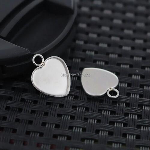 12mm Stainless Steel Heart Bezel with a Loop Resin Cabochons Blank Bases Pendant Settings DIY Crafts Findings