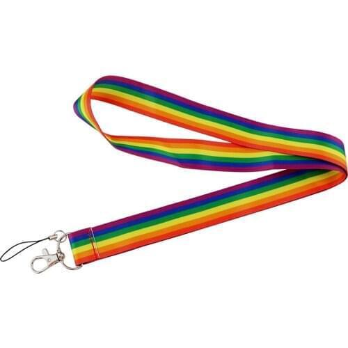 12pcs/lot E3512 Cartoon Homosexual Love Rainbow Lanyard Keychains Accessory For Mobile Phone USB ID Badge Holder Neck Lanyard