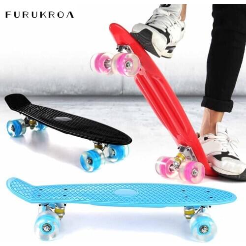 22 Inches Four wheel Mini Longboard Pastel Color Street Skate Board LED Flashing Wheels Small Fish Boards Skateboard X471B