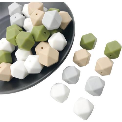 20PCS Dark Green Series 17mm Hex Silicone Beads Diy Feeding Infant Pacifier Chain Nurse Gift Baby Teether Christmas Gifts